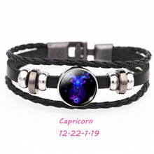 Load image into Gallery viewer, 12 Constellation Zodiac Sign Black Buckle Leather Bracelet