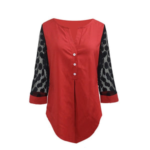 Button V Neck Blouse with Asymmetric Hem