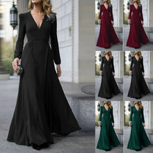 Load image into Gallery viewer, Women  Formal Maxi V Neck Long Sleeve Solid Color Bandage Evening Gown