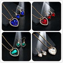 Load image into Gallery viewer, Fashion Austrian Rhinestone Necklace Earrings Set Heart Waterdrop Pearl Charm Pendant Gold Silver Color Plated Women Jewelry