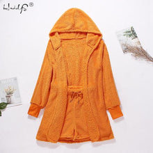 Load image into Gallery viewer, Winter Pajamas Set Women Sleepwear Warm Flannel Long Sleeves Robe Vest Short Pants Pajamas Pink Cute Homewear Velvet Home Suit