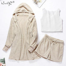 Load image into Gallery viewer, Winter Pajamas Set Women Sleepwear Warm Flannel Long Sleeves Robe Vest Short Pants Pajamas Pink Cute Homewear Velvet Home Suit