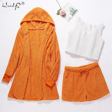Load image into Gallery viewer, Winter Pajamas Set Women Sleepwear Warm Flannel Long Sleeves Robe Vest Short Pants Pajamas Pink Cute Homewear Velvet Home Suit