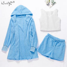 Load image into Gallery viewer, Winter Pajamas Set Women Sleepwear Warm Flannel Long Sleeves Robe Vest Short Pants Pajamas Pink Cute Homewear Velvet Home Suit