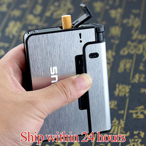 Automatic Metal Cigarette Case with Lighter