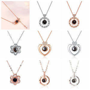 Rose Gold or Silver 100 Languages "I Love You" Projection Pendant Necklace