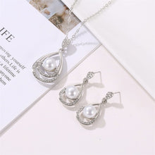 Load image into Gallery viewer, Fashion Austrian Rhinestone Necklace Earrings Set Heart Waterdrop Pearl Charm Pendant Gold Silver Color Plated Women Jewelry