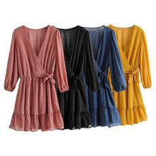 Load image into Gallery viewer, Ruffles Lace Chiffon Mini Dress with 3/4 Sleeves