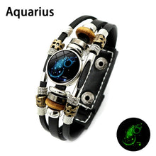 Load image into Gallery viewer, Unisex Luminous 12 Constellation Zodiac Sign Snap Button Leather Bracelets