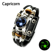 Load image into Gallery viewer, Unisex Luminous 12 Constellation Zodiac Sign Snap Button Leather Bracelets