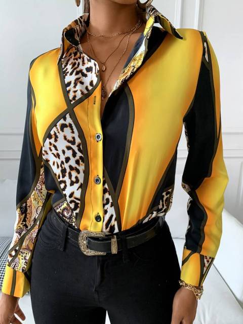 Autumn Vintage Slim Women Blouses Turn-down Collar Shirt Casual Long Sleeve Tops Female Workwear Chiffon Shirts Blusas Mujer