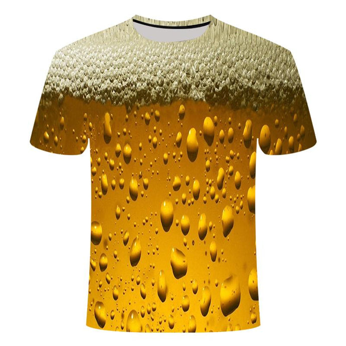 Beer 3D printing T-shirt men's fun beer burger O-neck short-sleeved T-shirt summer men's and women's fashion children's clothing