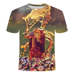 Beer 3D printing T-shirt men's fun beer burger O-neck short-sleeved T-shirt summer men's and women's fashion children's clothing
