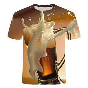 Beer 3D printing T-shirt men's fun beer burger O-neck short-sleeved T-shirt summer men's and women's fashion children's clothing