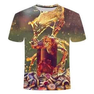 Beer 3D printing T-shirt men's fun beer burger O-neck short-sleeved T-shirt summer men's and women's fashion children's clothing