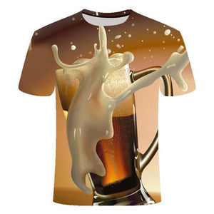 Beer 3D printing T-shirt men's fun beer burger O-neck short-sleeved T-shirt summer men's and women's fashion children's clothing