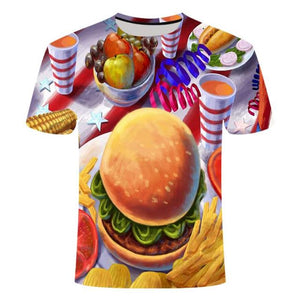Beer 3D printing T-shirt men's fun beer burger O-neck short-sleeved T-shirt summer men's and women's fashion children's clothing