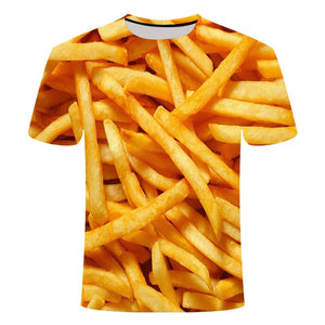 2021 Newest French Fries 3D Printed T Shirt Men Women Summer Fashion Casual Funny T-shirt Hamburger Harajuku Streetwear Tops