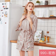 Load image into Gallery viewer, Ice silk pajamas women&#39;s silk nightgown large home Nightgown bathrobe Two piece women&#39;s suit