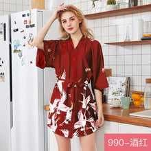 Load image into Gallery viewer, Ice silk pajamas women&#39;s silk nightgown large home Nightgown bathrobe Two piece women&#39;s suit