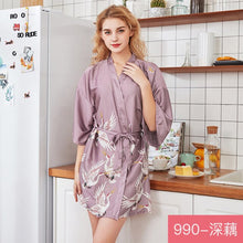 Load image into Gallery viewer, Ice silk pajamas women&#39;s silk nightgown large home Nightgown bathrobe Two piece women&#39;s suit