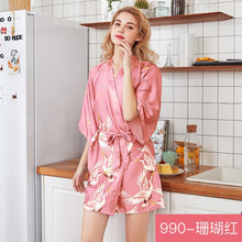 Load image into Gallery viewer, Ice silk pajamas women&#39;s silk nightgown large home Nightgown bathrobe Two piece women&#39;s suit