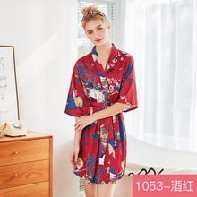 Load image into Gallery viewer, Ice silk pajamas women&#39;s silk nightgown large home Nightgown bathrobe Two piece women&#39;s suit