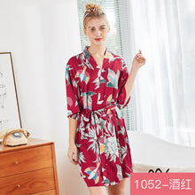 Load image into Gallery viewer, Ice silk pajamas women&#39;s silk nightgown large home Nightgown bathrobe Two piece women&#39;s suit