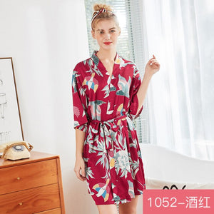 Ice silk pajamas women's silk nightgown large home Nightgown bathrobe Two piece women's suit