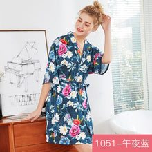 Load image into Gallery viewer, Ice silk pajamas women&#39;s silk nightgown large home Nightgown bathrobe Two piece women&#39;s suit