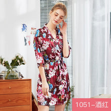 Load image into Gallery viewer, Ice silk pajamas women&#39;s silk nightgown large home Nightgown bathrobe Two piece women&#39;s suit