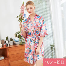 Load image into Gallery viewer, Ice silk pajamas women&#39;s silk nightgown large home Nightgown bathrobe Two piece women&#39;s suit