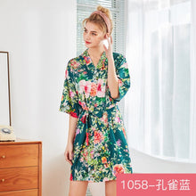 Load image into Gallery viewer, Ice silk pajamas women&#39;s silk nightgown large home Nightgown bathrobe Two piece women&#39;s suit