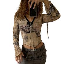 Load image into Gallery viewer, Vintage Women Mesh Cardigan T-Shirt with Flare Long Sleeve Button Down Lace