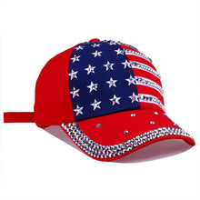 Load image into Gallery viewer, Bling Rhinestone Stripe Stars American Flag Baseball Cap with Snap Back