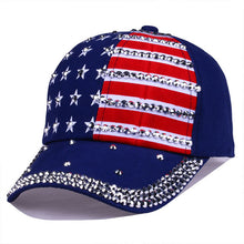 Load image into Gallery viewer, Bling Rhinestone Stripe Stars American Flag Baseball Cap with Snap Back