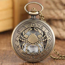 Load image into Gallery viewer, 12 Constellation Astrology Zodiac Retro Bronze Pocket Watch