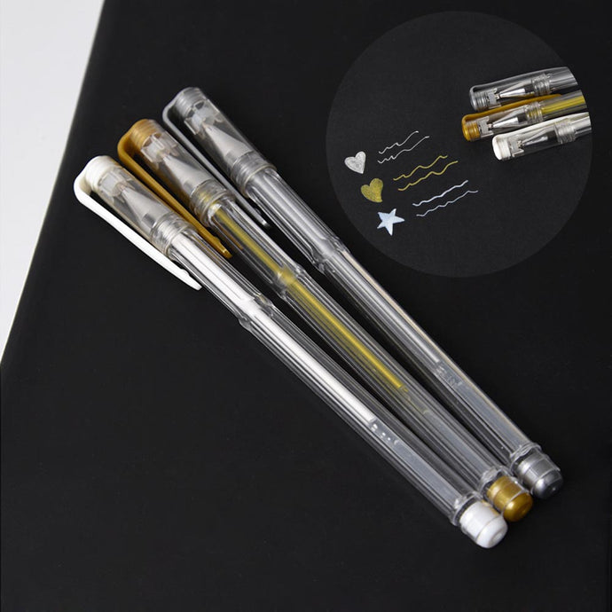 DDAYUP 3Pcs/lot 0.7mm White/Gold/Silver Glitter Gel Pens