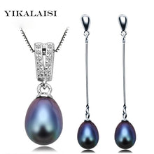 Load image into Gallery viewer, 100% Natural Pearl Jewelry Set - 925 Sterling Silver  Pendant Necklace + Drop Earring 8-9 mm Pearl