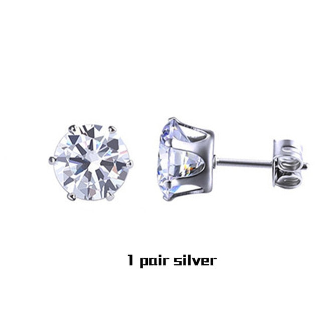 Small Zircon Crystal Stud Earrings In Stainless Steel