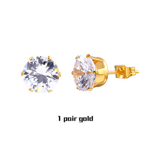 Small Zircon Crystal Stud Earrings In Stainless Steel