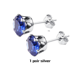 Small Zircon Crystal Stud Earrings In Stainless Steel