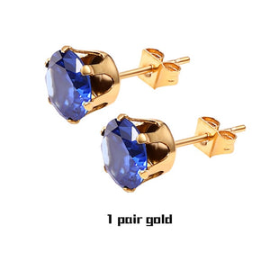 Small Zircon Crystal Stud Earrings In Stainless Steel