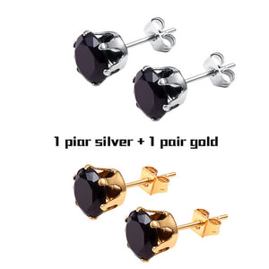 Small Zircon Crystal Stud Earrings In Stainless Steel