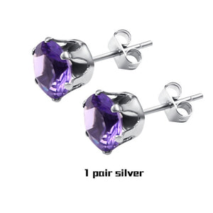 Small Zircon Crystal Stud Earrings In Stainless Steel