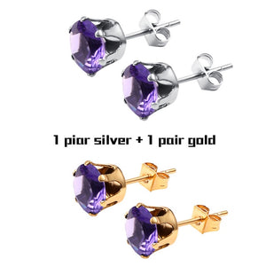 Small Zircon Crystal Stud Earrings In Stainless Steel