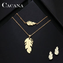 Load image into Gallery viewer, Women Stainless Steel Feather Shape Jewelry - Choice of Necklace, Bracelet,or Earrings