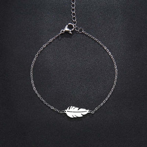 Women Stainless Steel Feather Shape Jewelry - Choice of Necklace, Bracelet,or Earrings