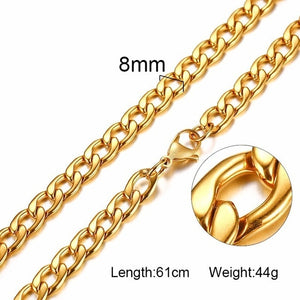 Unisex Stainless Steel Chain Link-Silver/Gold Filled Solid Necklace Choker