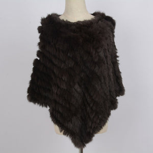 Women's Knitted Poncho with  Real Rabbit Fur